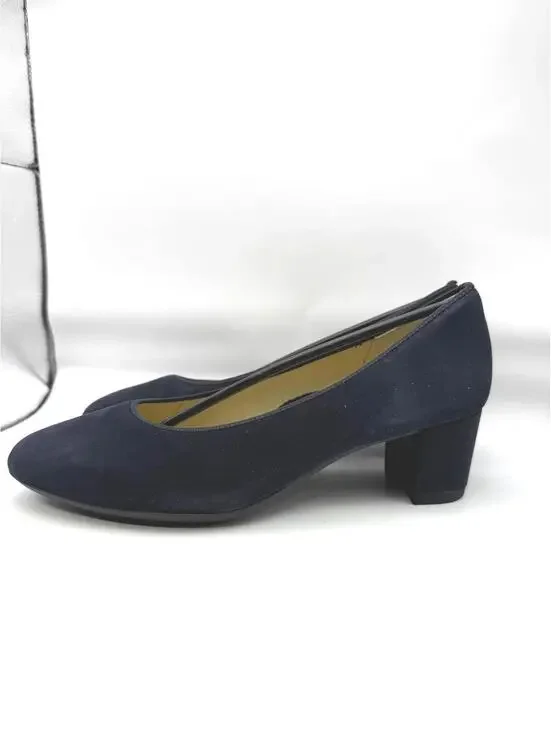 Ara Navy Suede Low Block Heel Pumps