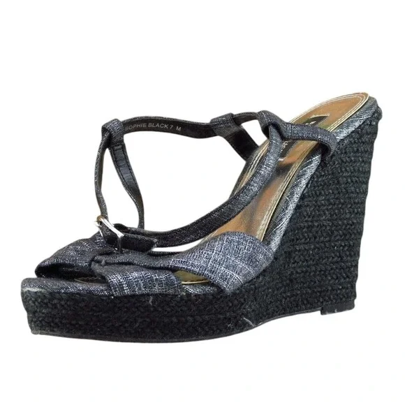 White‎ House Black Market Sz 7 M Black Strappy Fabric Women Sandals