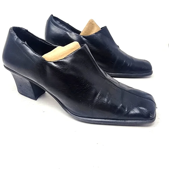 Vintage‎ Black Liz Claiborne Flex Leather Block Heels Comfy Work Shoes Size 8.5