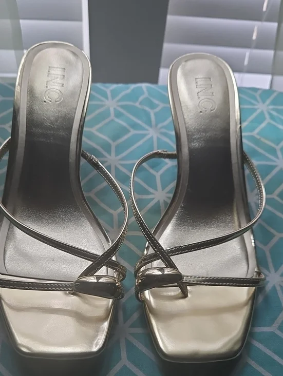 INC International Concepts Metallic Silver Strappy Slide Heels
