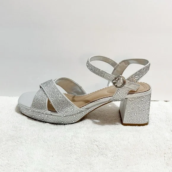 Kelly & Katie Beaded Silver Block Heels Sexy Feminine Bridal Office Size 7.5