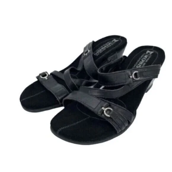 Mephisto Black Leather Wedge Heel Sandals