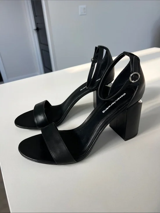 Alexander Wang ankle strap block heels black leather open toe sandals 39