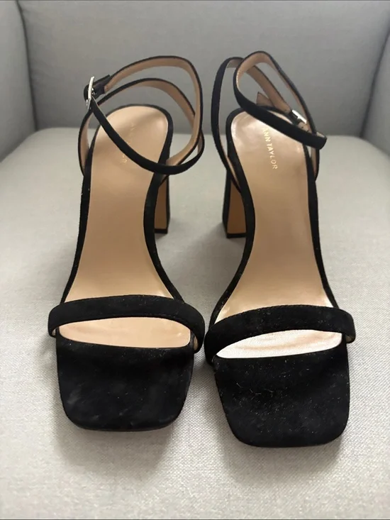 Ann Taylor Black Suede Ankle-Strap Block Heels