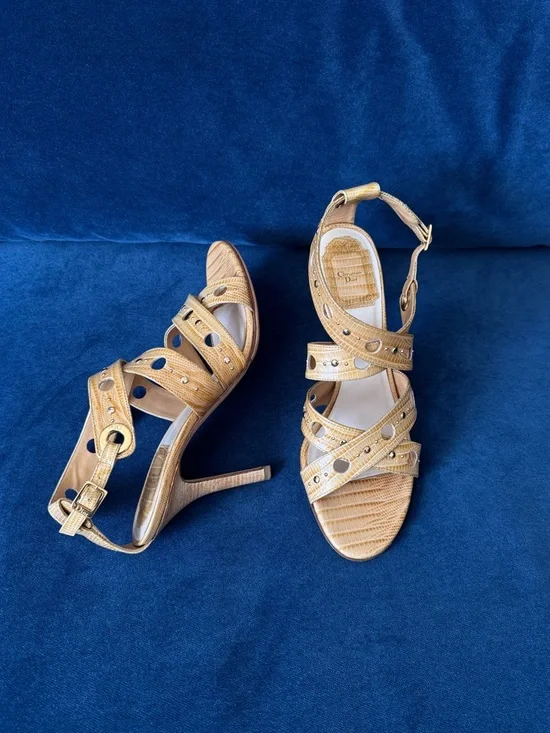 Christian Dior Leather Studded Strappy Sandals Caramel Size 37‎ 1/2