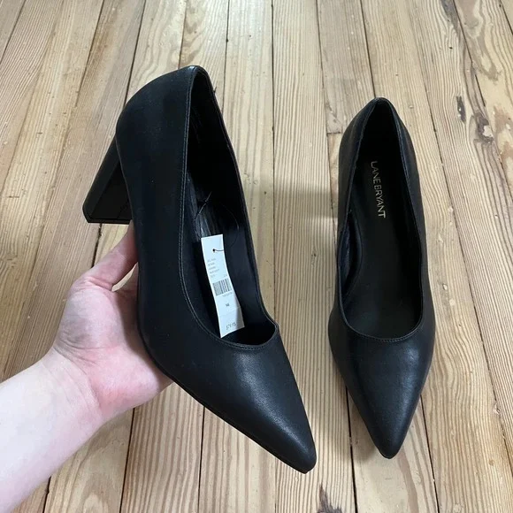 NWT‎ Lane Bryant Dream Cloud Black Pointed Toe Block Heel Neutral Work Pumps 9W