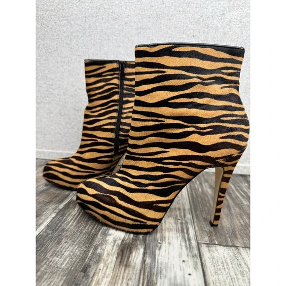 Wittner Zebra Print Calf Hair Ankle Boots Stiletto Platform 39/8.5‎ Animal Print
