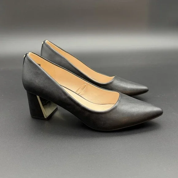 Jones New York Women's Chunky Block Heels Black Gold Metal Heel Accent Size‎ 8.5