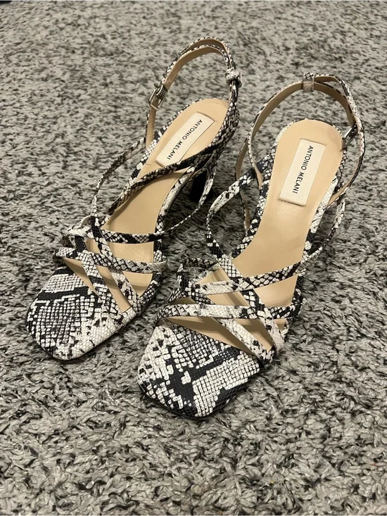 Antonio Melani Nicolyn Black & White Snake-Print Strappy Heels