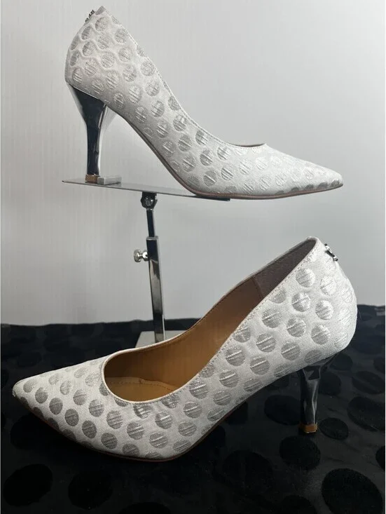 J. Renee Silver Metallic Polka Dot Pointed Toe Pumps Heels Women's 6M Dress Shoe