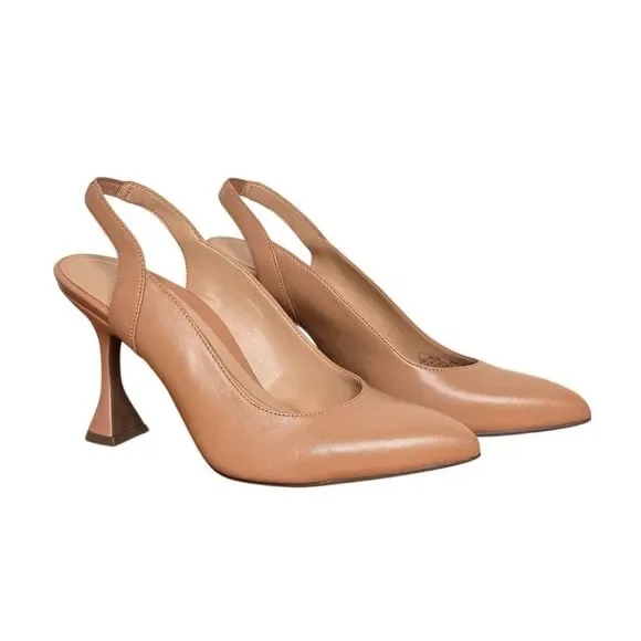 Vionic Adalena Slingback Heels Size 7 Nude Tan Pointed Toe Leather Pumps Dressy