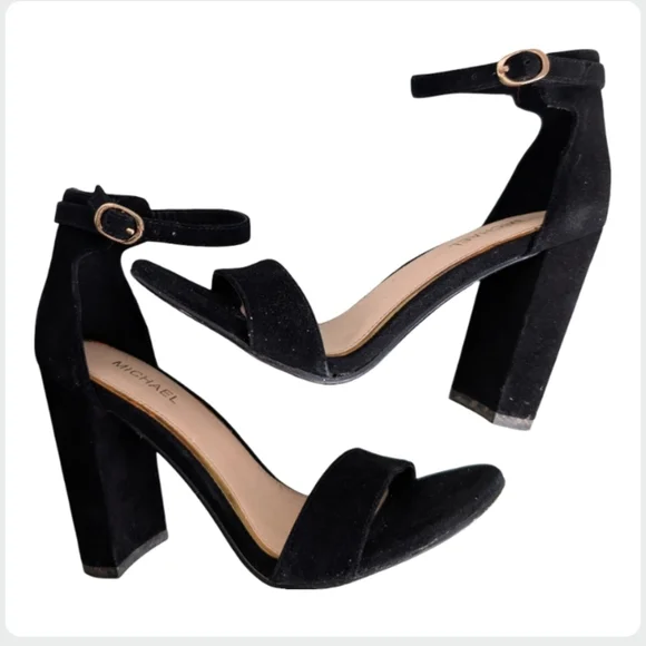 Michael By Michael Shannon Sammey Black Suede Block Heel Sandals Size 7