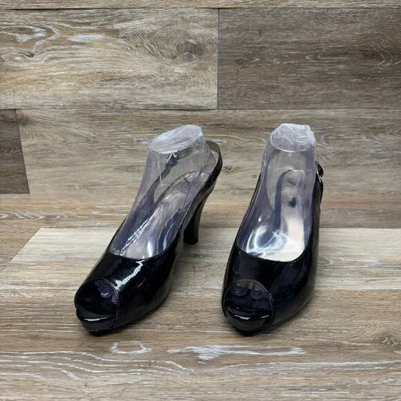 Sofft Black Patent Leather Slingback Peep Toe Heels Women's Size 9.5