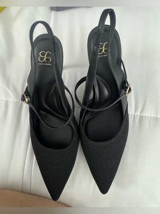 Black Pointed Slingback Heels
