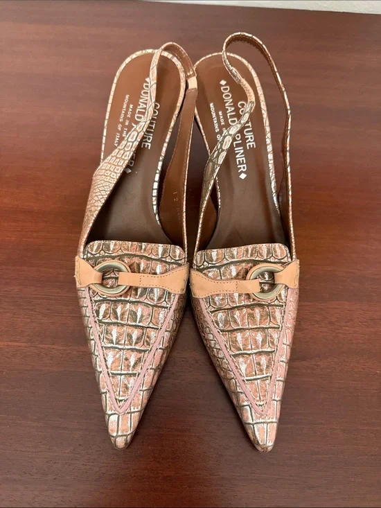 Donald J. Pliner Pink Croc-Embossed Slingback Flats