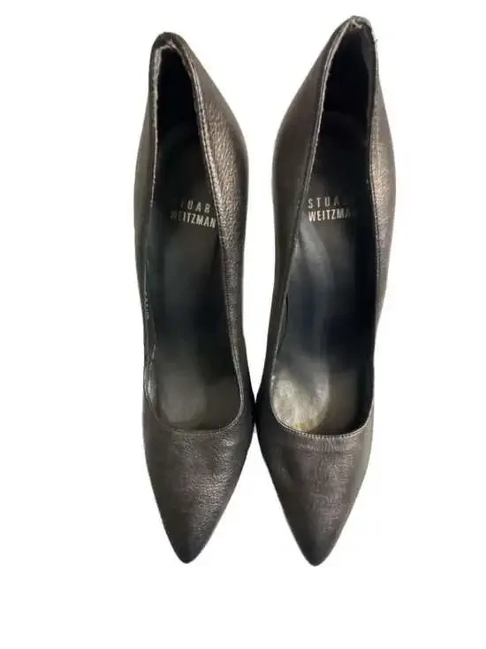 Stuart Weitzman Metallic Gray Pointed Toe Stiletto Pumps