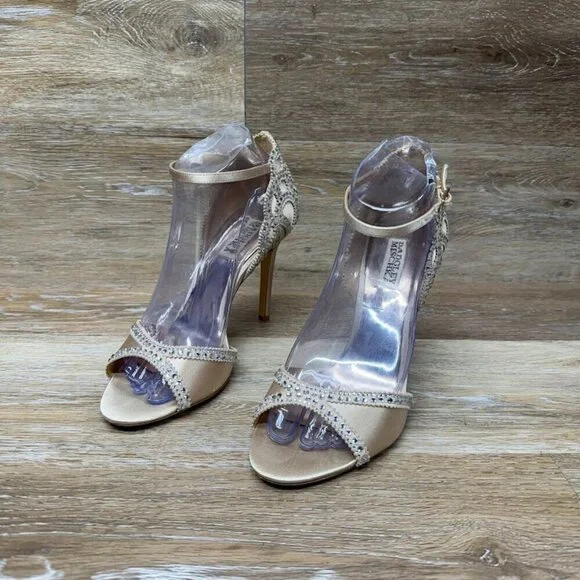 Badgley Mischa Roxy Ankle Strap Stiletto Jewel Accent Shoes Women's Size 8.5