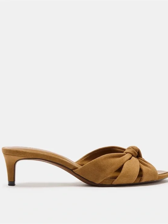 Zara NWT Women’s Knot Front Slide Heeled Sandals in Camel