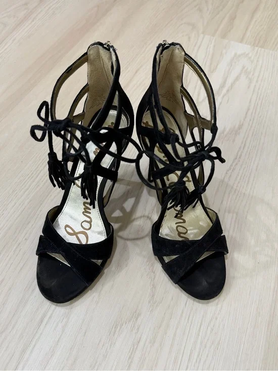 Sam Edelman Black Suede Lace-Up Heeled Sandals