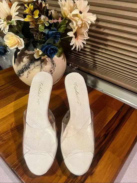 SEXY Clear Strap White Slide Sandals