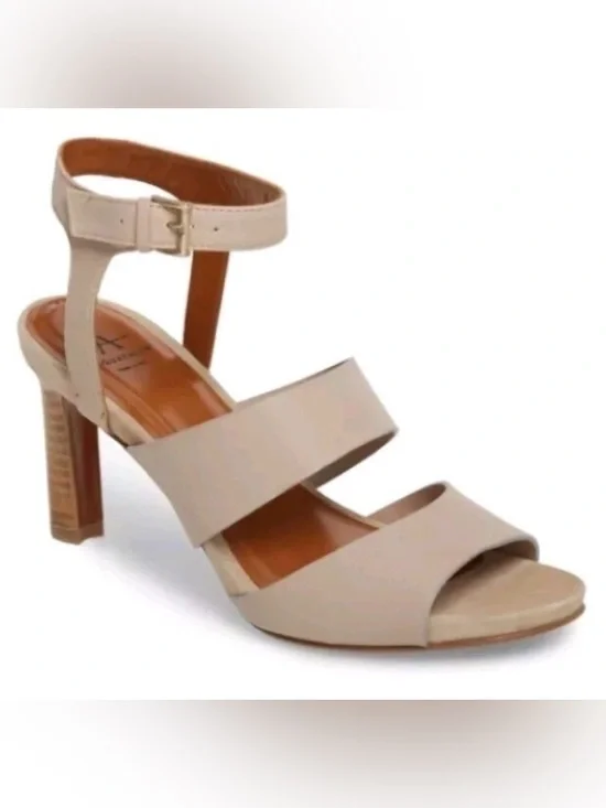 Aquatalia Women’s Basha Soft Tumbled Leather Heels Taupe Ankle Strap Shoes 9
