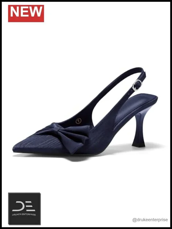 Coutgo Womens Slingback High Heels Bow Tie Closed Pointed Toe Pumps Wedding