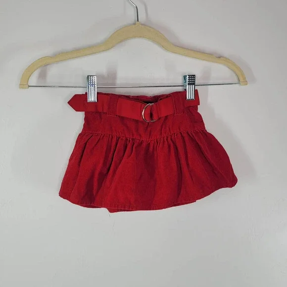 Ralph Lauren Drop Waist Circle Skirt Size 24M Belted Elastic Waist Red Cotton
