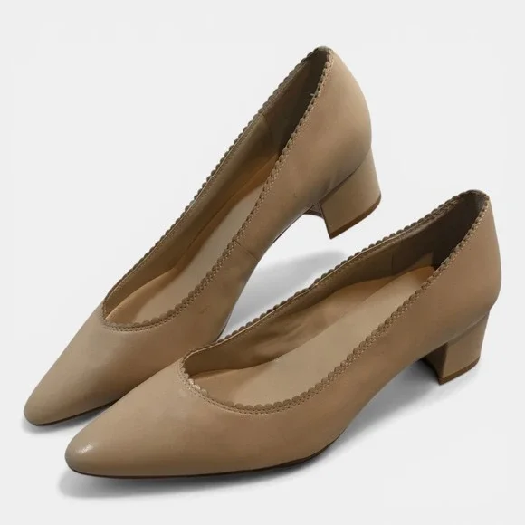 Lauren Ralph Lauren Beige Block Heel‎ Leather Slip On Heels Womens US 10M EU 40