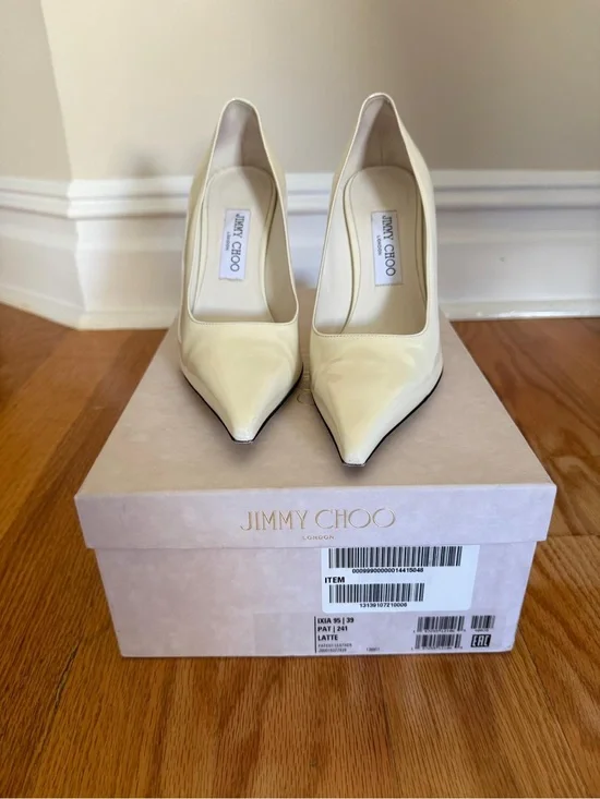 Jimmy Choo Cream Patent Leather Pointed-Toe Pumps