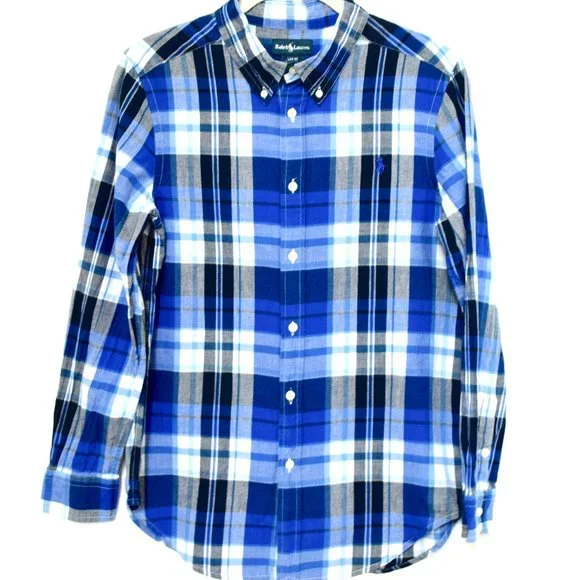 Ralph Lauren Long Sleeve Blue Plaid Shirt - Large (14/16)