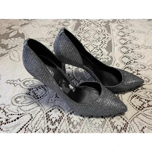 Michael Michael Kors Silver Glitter d'Orsay Pointed Toe Stiletto Pumps Heels