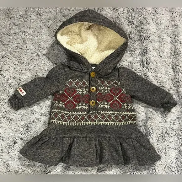 Ralph Lauren hooded dress gray with red white green fair isle pattern Size 3M