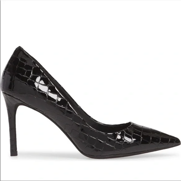 Jeffrey Campbell Pelara Black Patent Pointed Toe Pump Croco