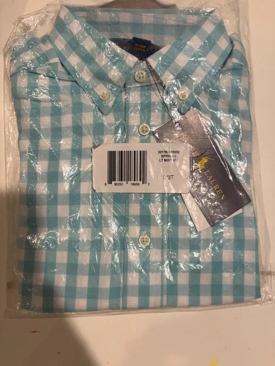 Ralph Lauren Toddlers Teal & White Gingham Button-Down Shirt