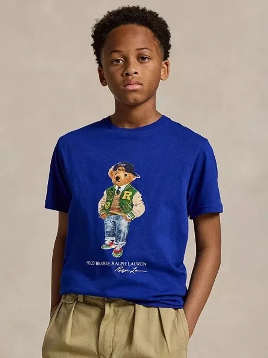 NEW Polo Ralph Lauren Varsity Polo Bear Graphic Print T-Shirt Youth XL Navy