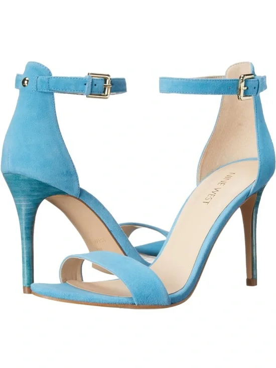 Nine West Mana Light Blue Suede Ankle Strap Stiletto Heels 8.5