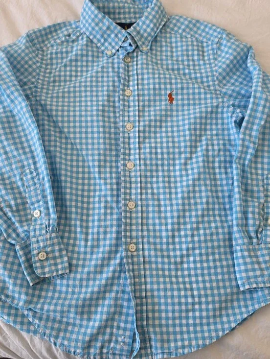 Ralph Lauren Boy's Button Down Shiry In Turquiose Gingham Size SM 8