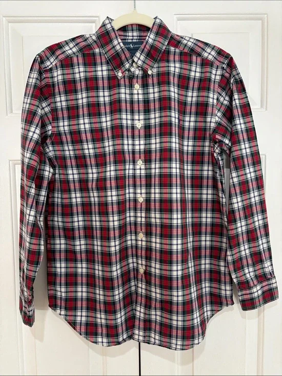 Ralph Lauren Multicolor Tartan Plaid Button-Down Shirt Boys Size L (14-16) EUC