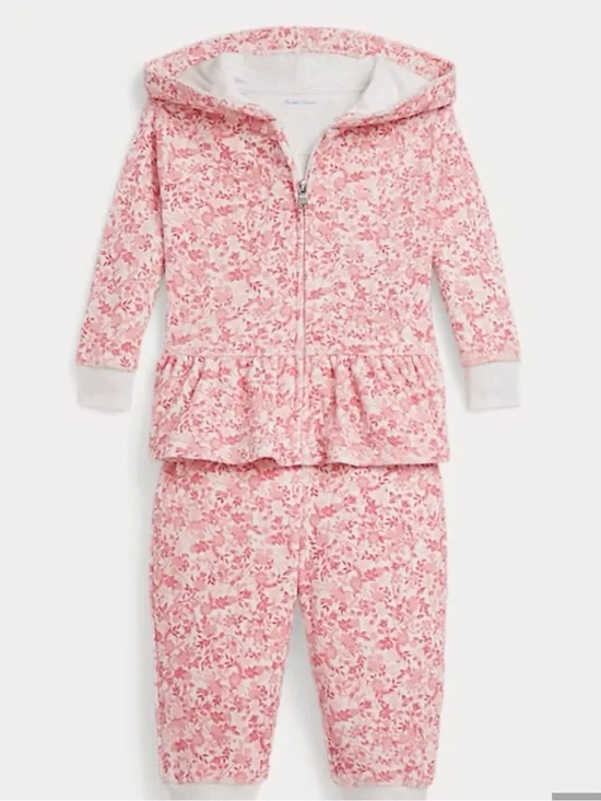 Ralph Lauren Terry Pink Floral Hoodie & Jogger Set 6m