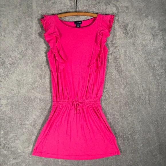 Ralph Lauren Girls Dress Size L 12-14 Hot Pink Ruffle Sleeve Drawstring Waist‎