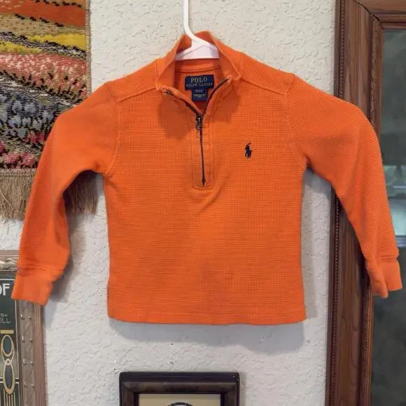 Vintage Polo Ralph Lauren 1/4 Zip Orange Pullover‎ Designer Sweater Kids Size 2T