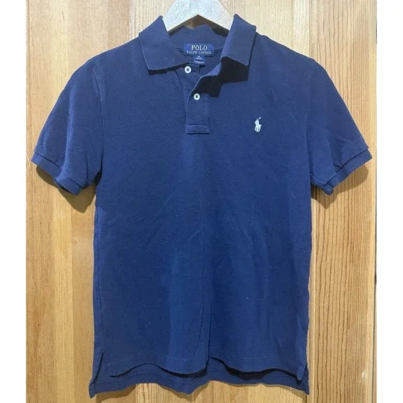 Ralph Lauren Polo‎ Shirt Youth Medium Blue White Pony Cotton Kids Boys EUC