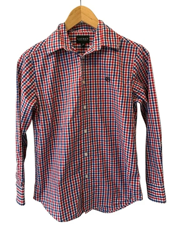 Lauren Ralph Lauren Black Label Boys Plaid Button Down Shirt 14‎ Red Blue White