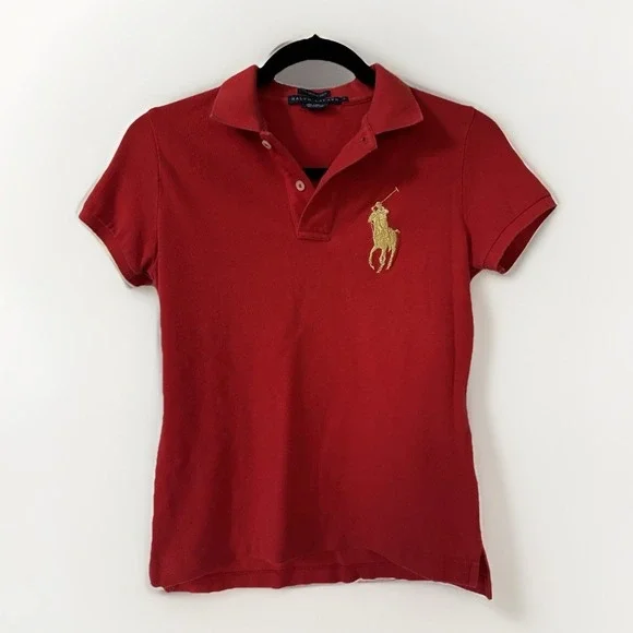 VTG Rare Ralph Lauren Polo Boys Sz S Big Pony Red Cotton Preppy Academic