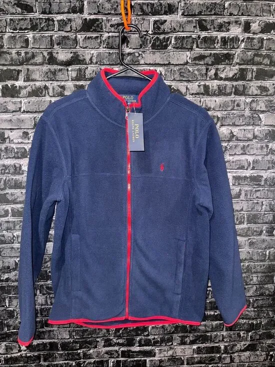 Ralph Lauren Navy Fleece Jacket with Red Trim and Pony Boys 14-16 NWT