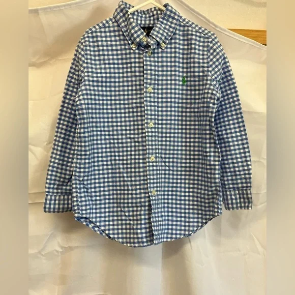 Ralph Lauren Blue and White Gingham Button Down Shirt