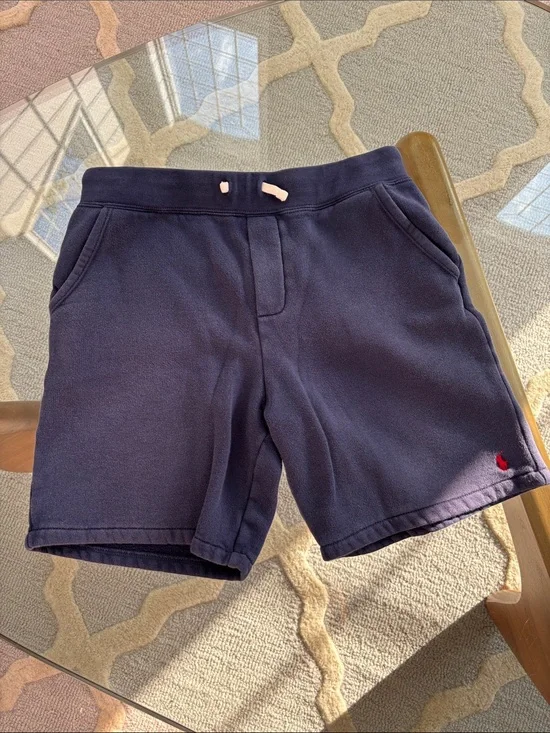 Ralph Lauren Navy Fleece Kids' Shorts with Red Pony