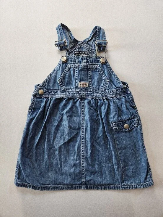 Vintage Kids Polo Ralph Lauren Denim Overalls Dress Sz 3T