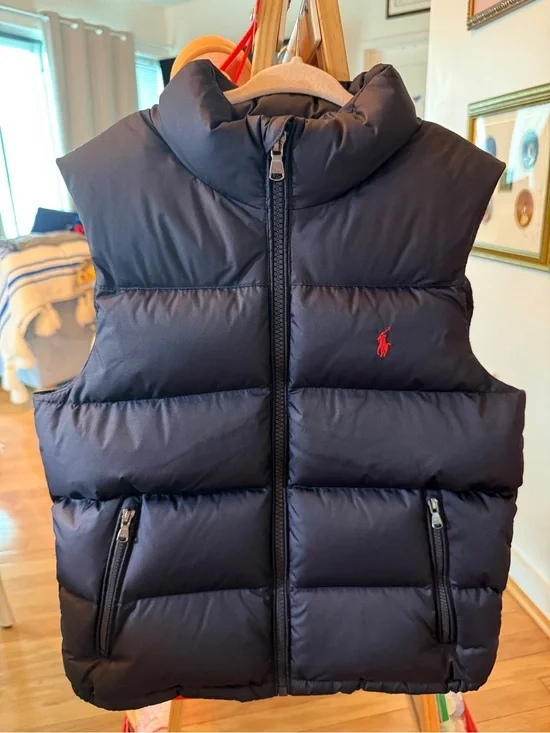 Polo Ralph Lauren Water Repellant Down Vest Boys Size 6 Full  Zip Blue Youth Kid