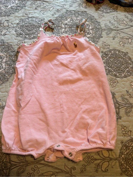 Ralph Lauren Light Pink Cotton Baby Romper with Embroidered Pony